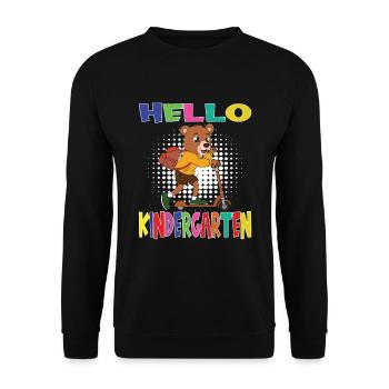 Bonjour Maternelle ours avec scooter - Sweat-shirt Unisexe - noir - Devant - Alina (178cm) & Michal (187cm)