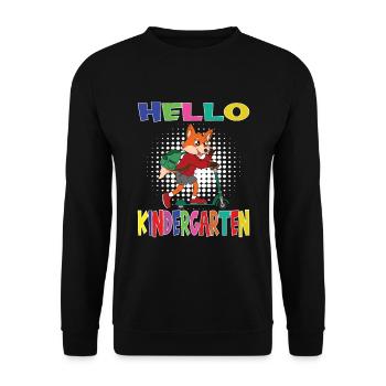 Hello Kindergarten Fox With Scooter - Unisex Sweatshirt - black - Front - Alina (178cm) & Michal (187cm)