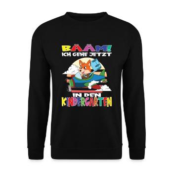 Kindergartenkind Hallo Kindergarten Ich Komme - Unisex Pullover - Schwarz - Vorne - Alina (178cm) & Michal (187cm)