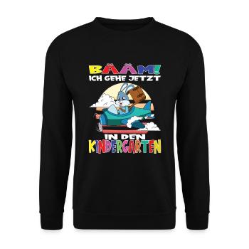 Kindergartenkind Hallo Kindergarten Ich Komme - Unisex Pullover - Schwarz - Vorne - Alina (178cm) & Michal (187cm)