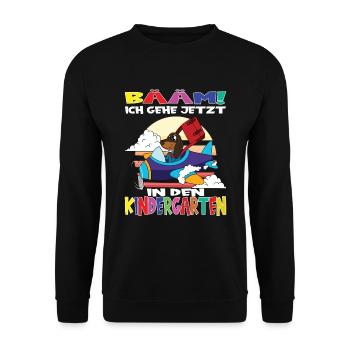 Kindergartenkind Hallo Kindergarten Ich Komme - Unisex Pullover - Schwarz - Vorne - Alina (178cm) & Michal (187cm)
