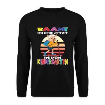 Kindergartenkind Hallo Kindergarten Ich Komme - Unisex Pullover - Schwarz - Vorne - Alina (178cm) & Michal (187cm)