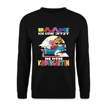 Kindergartenkind Hallo Kindergarten Ich Komme - Unisex Pullover - Schwarz - Vorne - Alina (178cm) & Michal (187cm)
