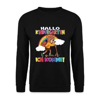 Kindergartenkind Hallo Kindergarten Ich Komme - Unisex Pullover - Schwarz - Vorne - Alina (178cm) & Michal (187cm)