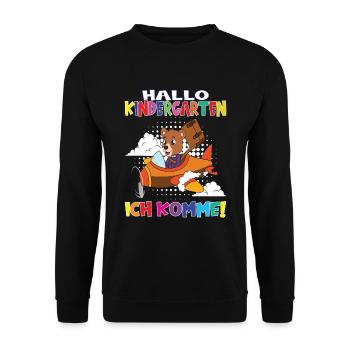 Kindergartenkind Hallo Kindergarten Ich Komme - Unisex Pullover - Schwarz - Vorne - Alina (178cm) & Michal (187cm)
