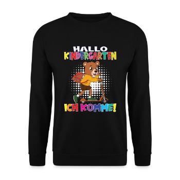 Kindergartenkind Hallo Kindergarten Ich Komme - Unisex Pullover - Schwarz - Vorne - Alina (178cm) & Michal (187cm)