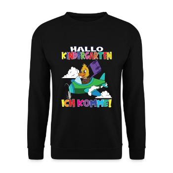 Kindergartenkind Hallo Kindergarten Ich Komme - Unisex Pullover - Schwarz - Vorne - Alina (178cm) & Michal (187cm)