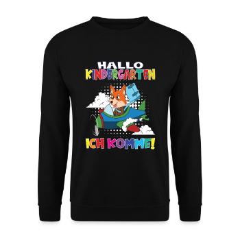 Kindergartenkind Hallo Kindergarten Ich Komme - Unisex Pullover - Schwarz - Vorne - Alina (178cm) & Michal (187cm)