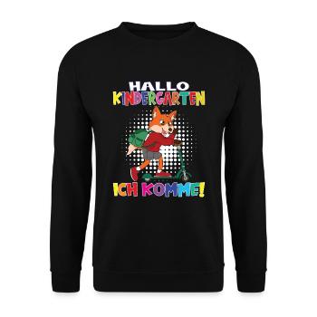 Kindergartenkind Hallo Kindergarten Ich Komme - Unisex Pullover - Schwarz - Vorne - Alina (178cm) & Michal (187cm)