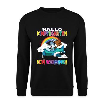Kindergartenkind Hallo Kindergarten Ich Komme - Unisex Pullover - Schwarz - Vorne - Alina (178cm) & Michal (187cm)