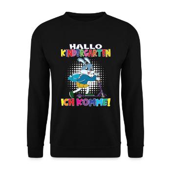 Kindergartenkind Hallo Kindergarten Ich Komme - Unisex Pullover - Schwarz - Vorne - Alina (178cm) & Michal (187cm)