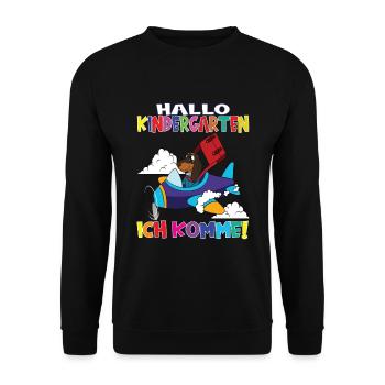 Kindergartenkind Hallo Kindergarten Ich Komme - Unisex Pullover - Schwarz - Vorne - Alina (178cm) & Michal (187cm)
