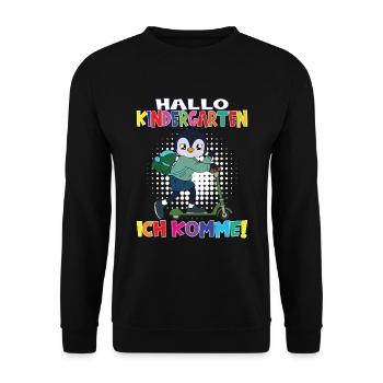 Kindergartenkind Hallo Kindergarten Ich Komme - Unisex Pullover - Schwarz - Vorne - Alina (178cm) & Michal (187cm)