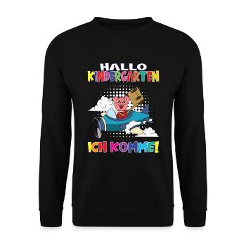 Kindergartenkind Hallo Kindergarten Ich Komme - Unisex Pullover - Schwarz - Vorne - Alina (178cm) & Michal (187cm)