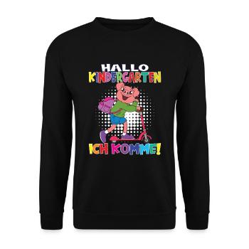 Kindergartenkind Hallo Kindergarten Ich Komme - Unisex Pullover - Schwarz - Vorne - Alina (178cm) & Michal (187cm)