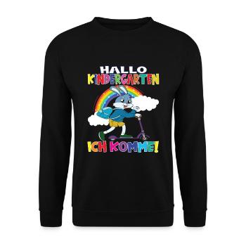 Kindergartenkind Hallo Kindergarten Ich Komme - Unisex Pullover - Schwarz - Vorne - Alina (178cm) & Michal (187cm)