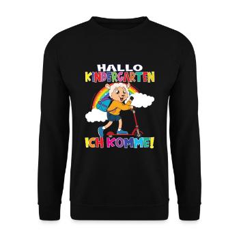 Kindergartenkind Hallo Kindergarten Ich Komme - Unisex Pullover - Schwarz - Vorne - Alina (178cm) & Michal (187cm)