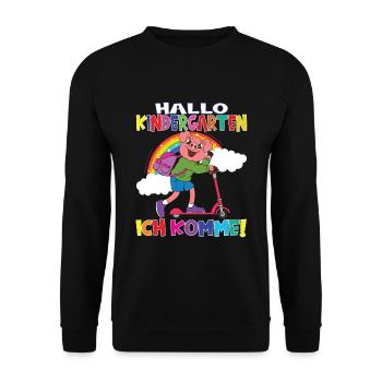 Kindergartenkind Hallo Kindergarten Ich Komme - Unisex Pullover - Schwarz - Vorne - Alina (178cm) & Michal (187cm)
