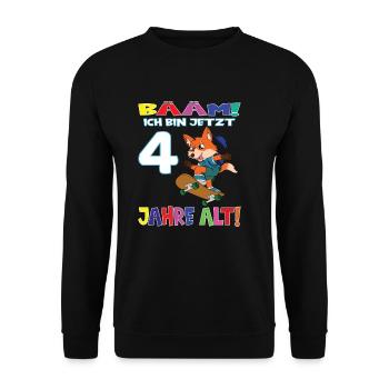 Bääm Ich Bin Jetzt 4 Jahre Alt Geburtstag Fuchs - Unisex Pullover - Schwarz - Vorne - Alina (178cm) & Michal (187cm)