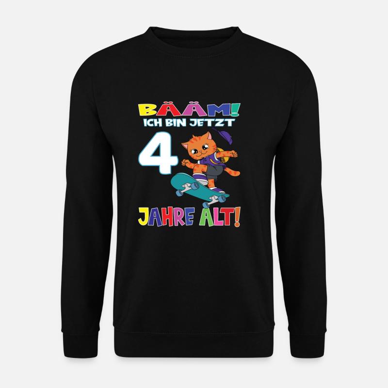 Bääm Ich Bin Jetzt 4 Jahre Alt Geburtstag Katze - Unisex Pullover - Schwarz