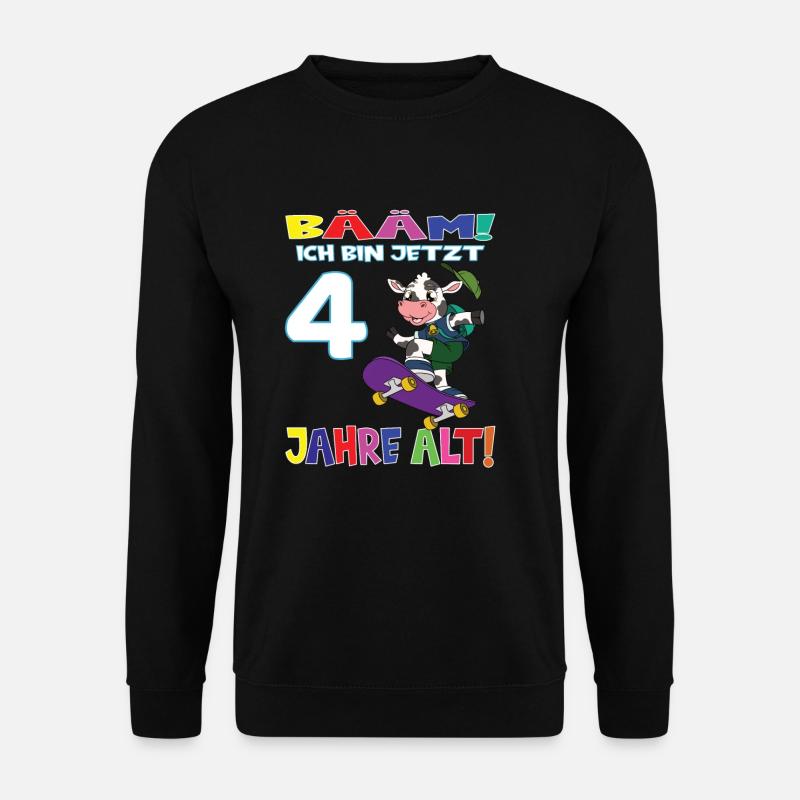Bääm Ich Bin Jetzt 4 Jahre Alt Geburtstag Kuh - Unisex Pullover - Schwarz