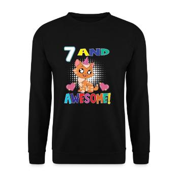 7 And Awesome Birthday Cat - Unisex Sweatshirt - black - Front - Alina (178cm) & Michal (187cm)