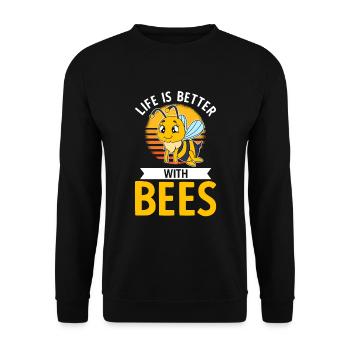 Life Is Better With Bees - Unisex Pullover - Schwarz - Vorne - Alina (178cm) & Michal (187cm)