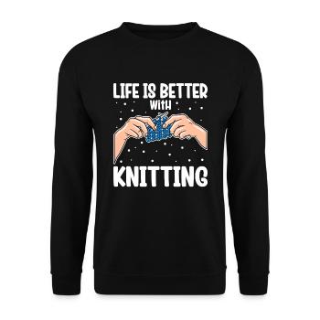 Life Is Better With Knitting - Unisex Pullover - Schwarz - Vorne - Alina (178cm) & Michal (187cm)