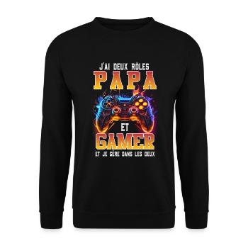 Papa fête des pères gamer jeux-vidéos je gère mari - Sweat-shirt Unisexe - noir - Devant - Alina (178cm) & Michal (187cm)