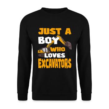 Baufahrzeug Nur ein Junge, der Excavato liebt - Unisex Pullover - Schwarz - Vorne - Alina (178cm) & Michal (187cm)