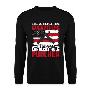 This is a cordless hole puncher - Unisex Sweatshirt - black - Front - Alina (178cm) & Michal (187cm)