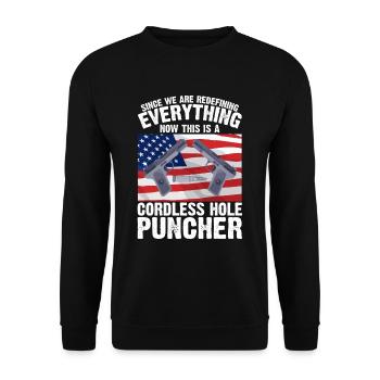 This is a cordless hole puncher - Unisex Sweatshirt - black - Front - Alina (178cm) & Michal (187cm)