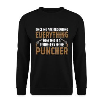 This is a cordless hole puncher - Unisex Sweatshirt - black - Front - Alina (178cm) & Michal (187cm)