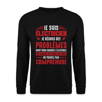 Idée cadeau papa humour fête des pères électricien - Sweat-shirt Unisexe - noir - Devant - Alina (178cm) & Michal (187cm)
