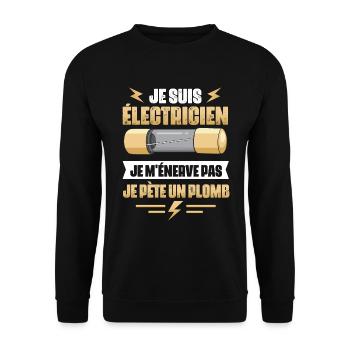 Idée cadeau papa humour fête des pères électricien - Sweat-shirt Unisexe - noir - Devant - Alina (178cm) & Michal (187cm)