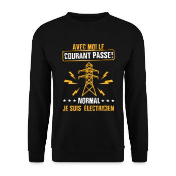 Idée cadeau papa humour fête des pères électricien - Sweat-shirt Unisexe - noir - Devant - Alina (178cm) & Michal (187cm)
