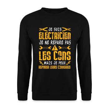 Idée cadeau papa humour fête des pères électricien - Sweat-shirt Unisexe - noir - Devant - Alina (178cm) & Michal (187cm)