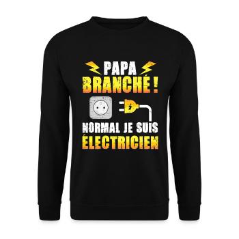 Idée cadeau papa humour fête des pères électricien - Sweat-shirt Unisexe - noir - Devant - Alina (178cm) & Michal (187cm)