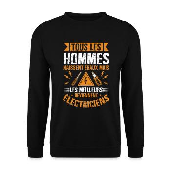 Idée cadeau papa humour fête des pères électricien - Sweat-shirt Unisexe - noir - Devant - Alina (178cm) & Michal (187cm)