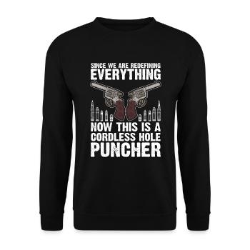 This is a cordless hole puncher - Unisex Sweatshirt - black - Front - Alina (178cm) & Michal (187cm)