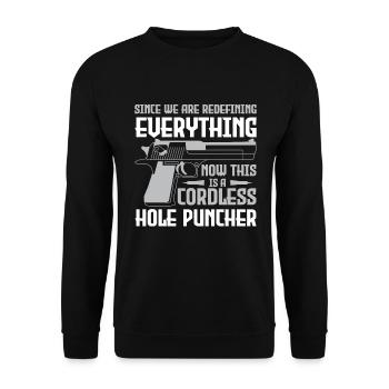 This is a cordless hole puncher - Unisex Sweatshirt - black - Front - Alina (178cm) & Michal (187cm)