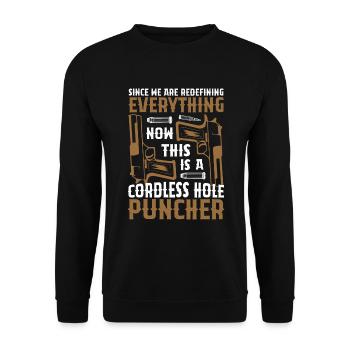 This is a cordless hole puncher - Unisex Sweatshirt - black - Front - Alina (178cm) & Michal (187cm)