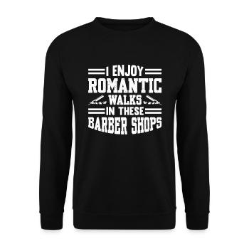 I Enjoy Romantic Walks In These Barber Shops - Unisex Pullover - Schwarz - Vorne - Alina (178cm) & Michal (187cm)