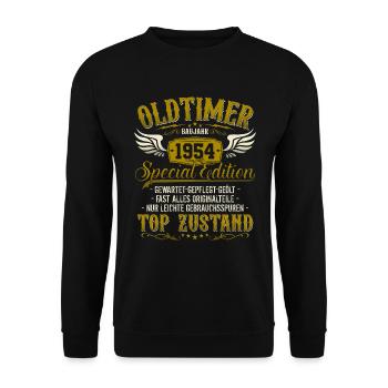 Oldtimer Baujahr Jahrgang 1954 geboren Geburtstag - Unisex Pullover - Schwarz - Vorne - Alina (178cm) & Michal (187cm)