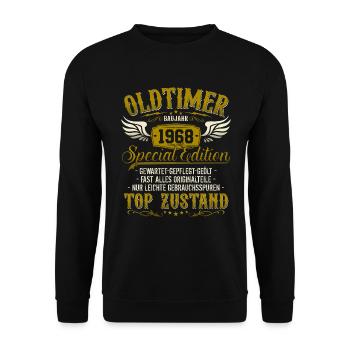 Oldtimer Baujahr Jahrgang 1968 geboren Geburtstag - Unisex Pullover - Schwarz - Vorne - Alina (178cm) & Michal (187cm)