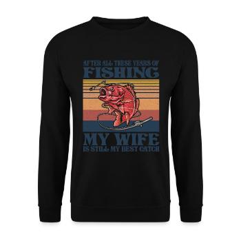 Fisherman Gift, Funny Mens Fishing - Unisex Sweatshirt - black - Front - Alina (178cm) & Michal (187cm)