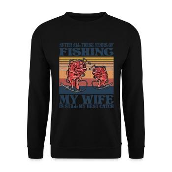Fisherman Gift, Funny Mens Fishing - Unisex Sweatshirt - black - Front - Alina (178cm) & Michal (187cm)