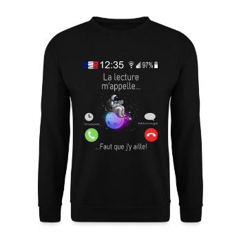 La lecture M appelle Faut que j y aille 1 - Sweat-shirt Unisexe - noir - Devant - Alina (178cm) & Michal (187cm)