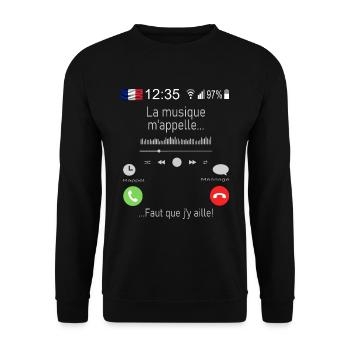 La musique M appelle Faut que j y aille - Sweat-shirt Unisexe - noir - Devant - Alina (178cm) & Michal (187cm)