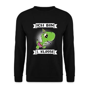 Ich Bin 1 Klasse Einschulung Schulanfang - Unisex Pullover - Schwarz - Vorne - Alina (178cm) & Michal (187cm)